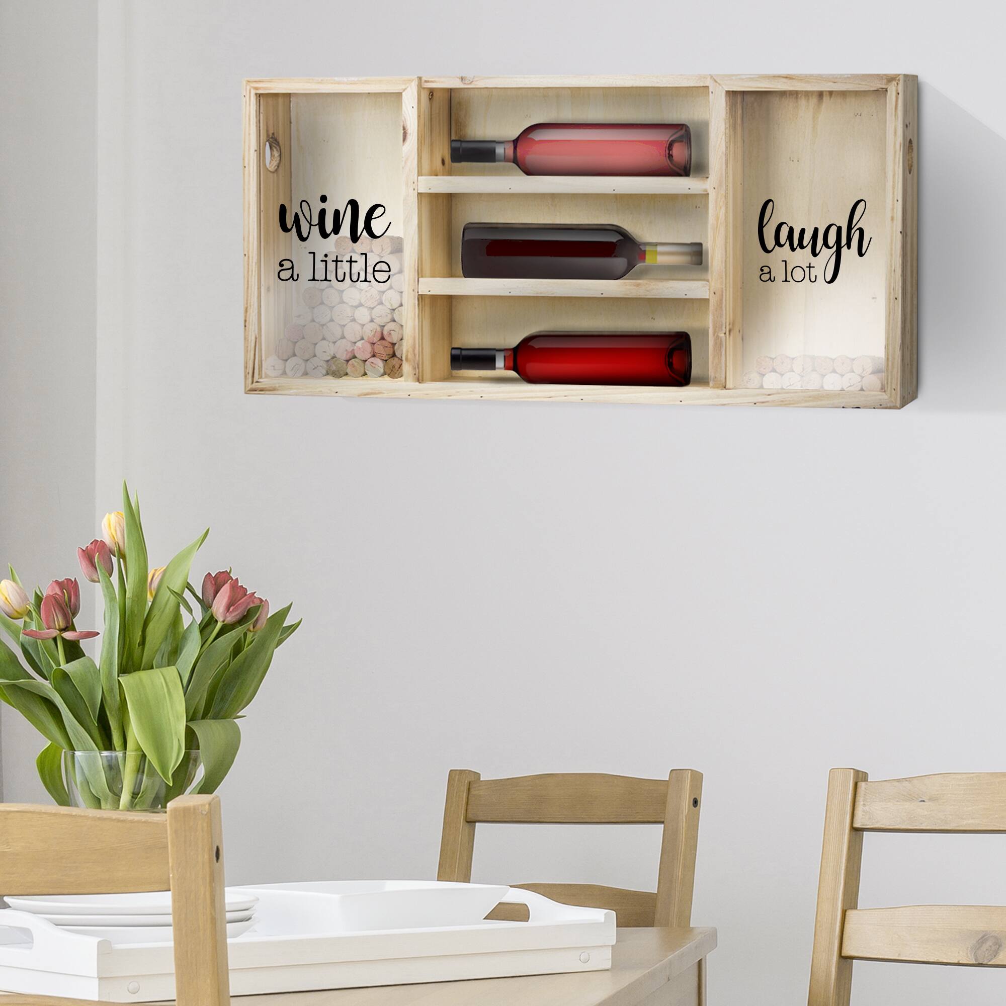 Wall Mounted Wooden Wine Rack & Cork Holder